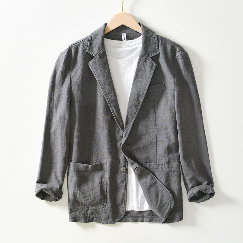 Blazer Homme – Coupe Décontractée – Lin Coton – Boutonnage Simple – Poches Plaquées