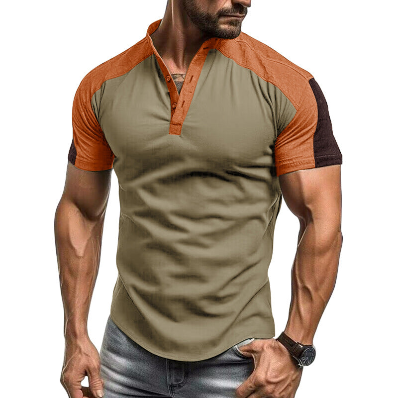 Chemise homme manches courtes – Slim fit – Coton – Design sans col moderne