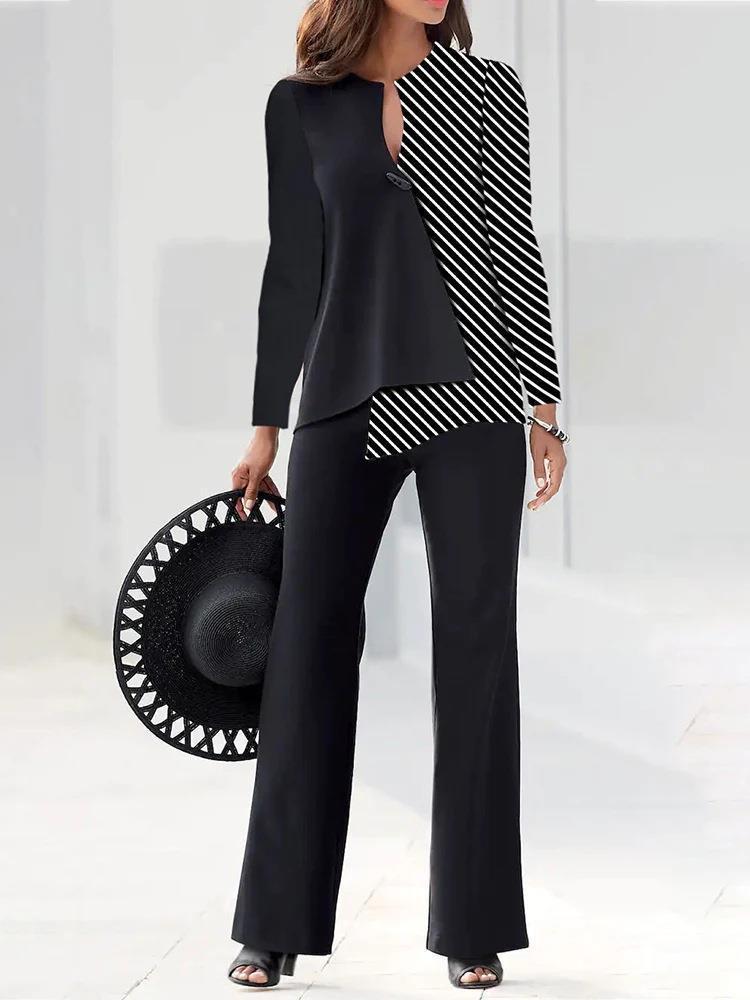 Ensemble blazer pour femme – Coupe asymétrique – Coupe structurée – Devant superposé – Manches longues