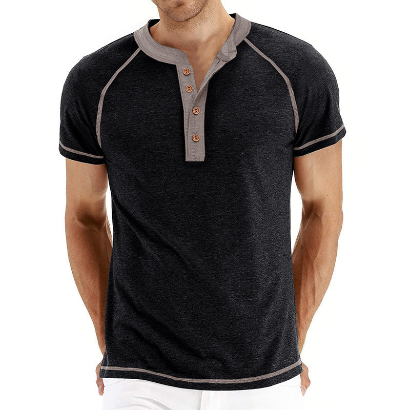 Chemise Henley homme – Coton mélangé – Coupe régulière – Manches courtes – Détails contrastés