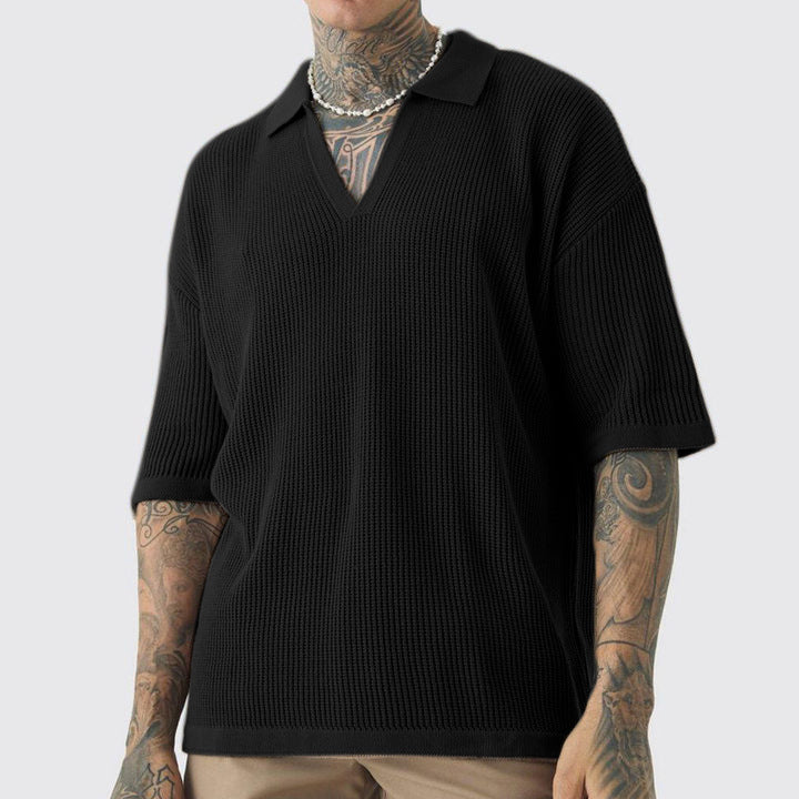Chemise homme manches courtes – Coupe décontractée – Col V – Maille texturée respirante