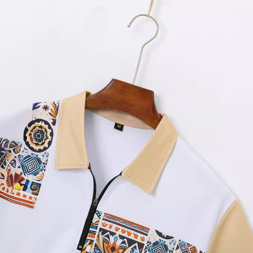 Ensemble Homme Chemise et Short – Coupe Droite – Coton – Détails Zippés