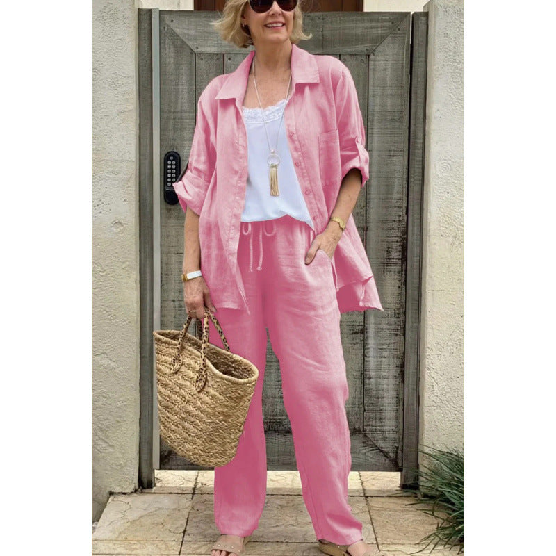Ensemble Femme Chemise et Pantalon – Lin – Coupe Ample – Taille Élastique