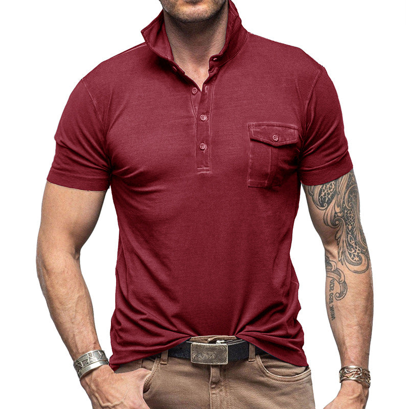 Polo homme – Coupe slim – Col montant – Poche poitrine boutonnée – Coton
