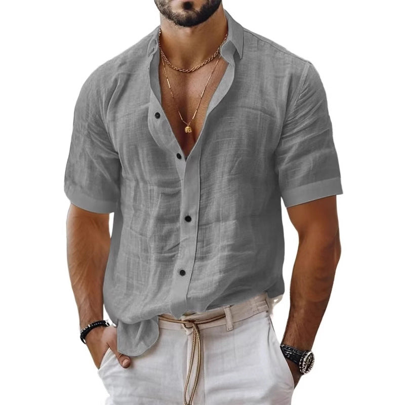 Chemise homme à manches courtes – Coupe décontractée – Tissu respirant – Col à revers
