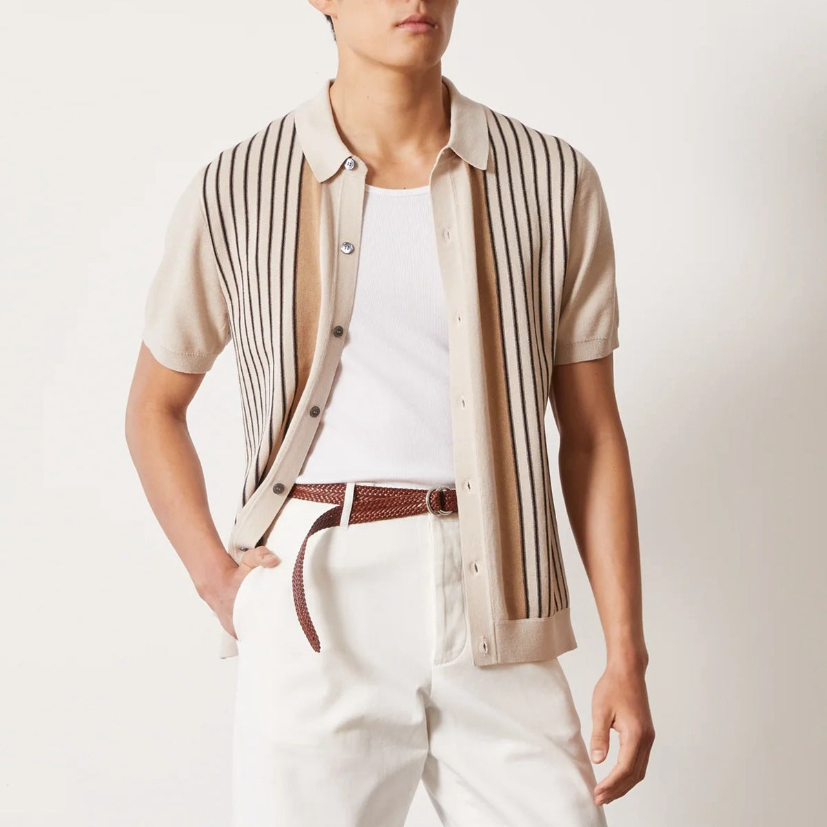 Polo homme – Coupe décontractée – Maille douce – Rayures verticales – Manches courtes