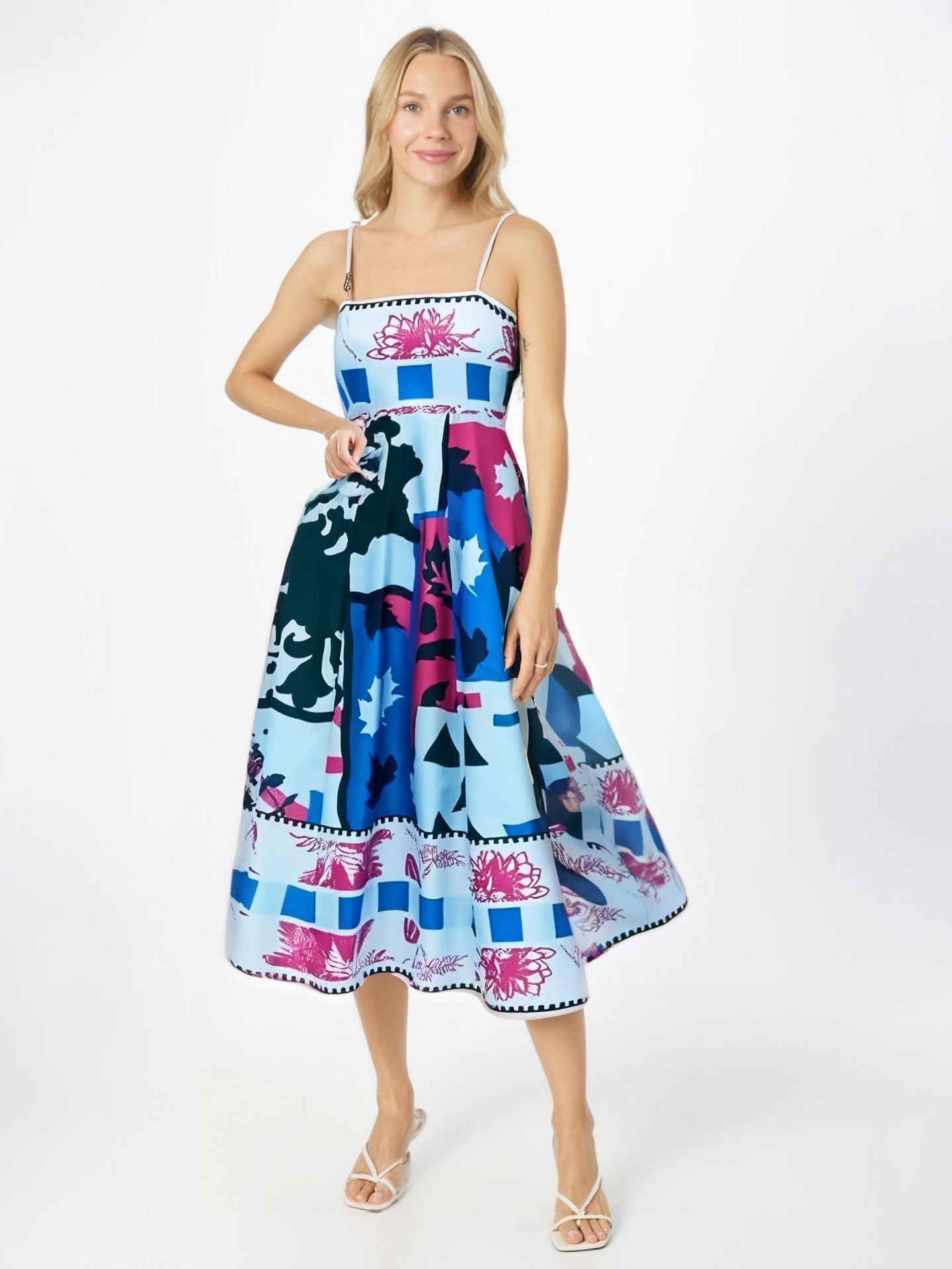 Robe longue femme – Tissu fluide – Imprimé abstrait – Taille haute confortable