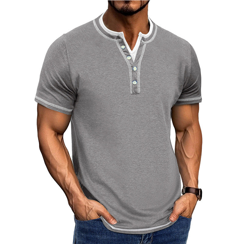 Chemise Henley Homme – Coton – Patte de Boutonnage – Manches Courtes