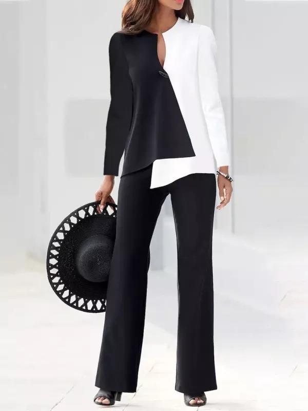 Ensemble blazer pour femme – Coupe asymétrique – Coupe structurée – Devant superposé – Manches longues
