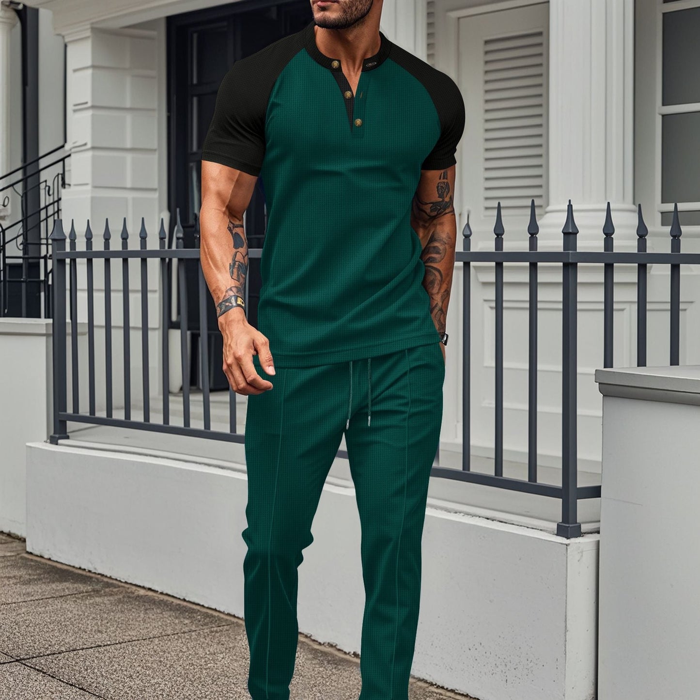 Ensemble deux pièces homme – Coupe athlétique – Tissu stretch – Col montant
