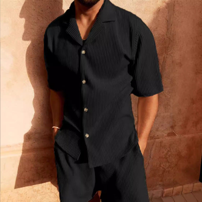 Chemise homme à manches courtes – Coupe décontractée – Tissu côtelé doux