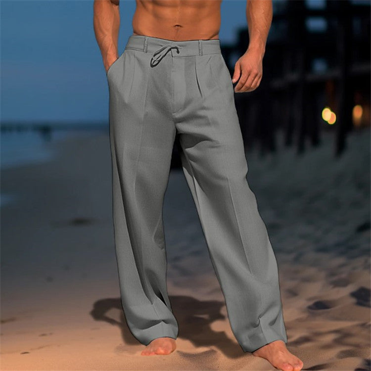 Pantalon décontracté homme – Coupe droite – Taille cordon – Tissu respirant – Longueur totale