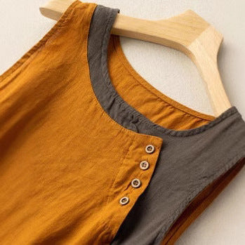 Top sans manches femme – Coton 100 % – Coupe décontractée – Ourlet asymétrique – Boutons épaule