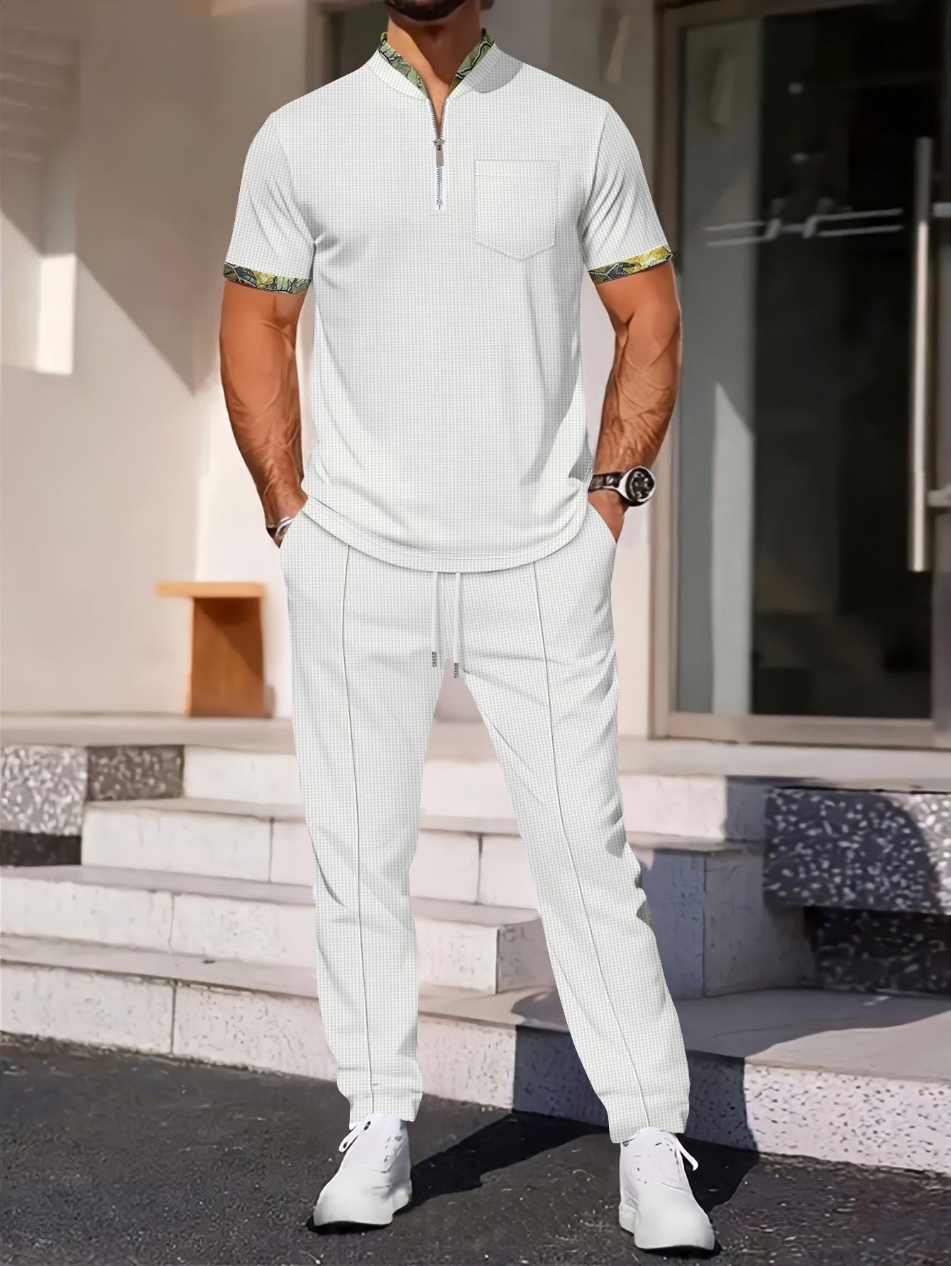 Ensemble de sport homme – Coupe ajustée – Col zippé – Poche poitrine