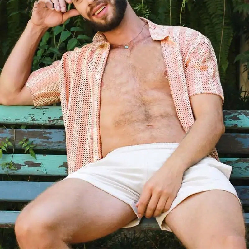 Chemise Homme en Maille – Coupe Décontractée – Manches Courtes – Boutonnée – Aérée