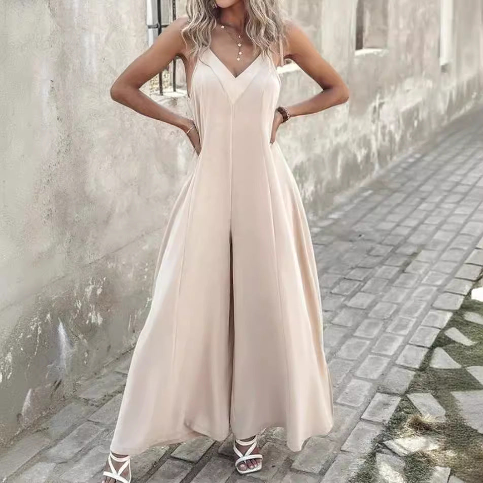Combinaison Femme – Tissu Fluide – Bretelles Fines – Jambes Larges – Taille Cintrée