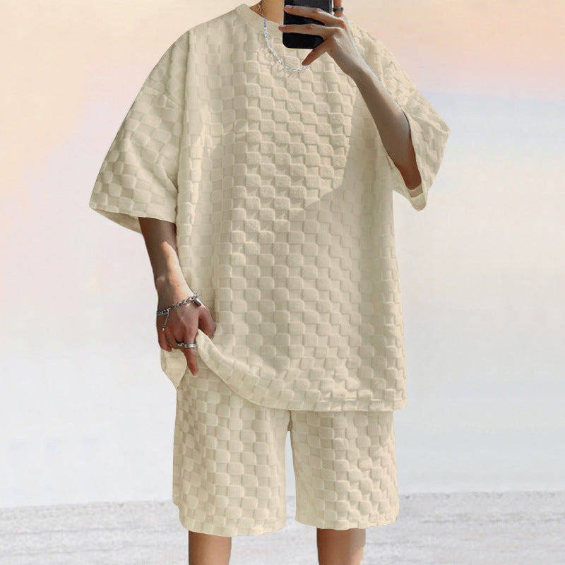 Ensemble homme décontracté – Maille douce à motif jacquard – Coupe ample et droite