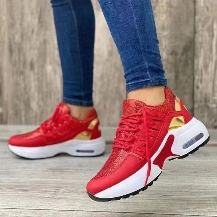 Chaussures de sport femme – Maille respirante – Talon compensé – Basse à lacets