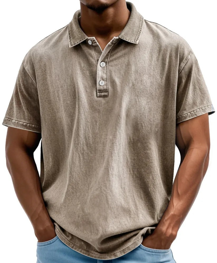 Polo homme – Coupe décontractée – Fibres naturelles – Effet délavé vintage