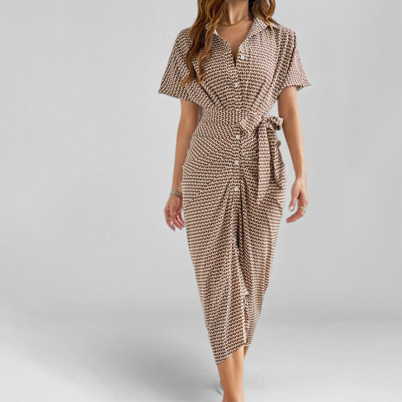 Robe portefeuille femme – Tissu respirant – Coupe cintrée – Manches courtes – Midi