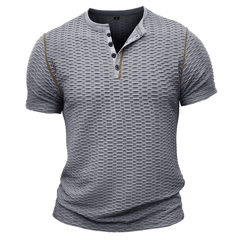 T-shirt Henley homme – Coupe slim – Tissu texturé – Manches courtes