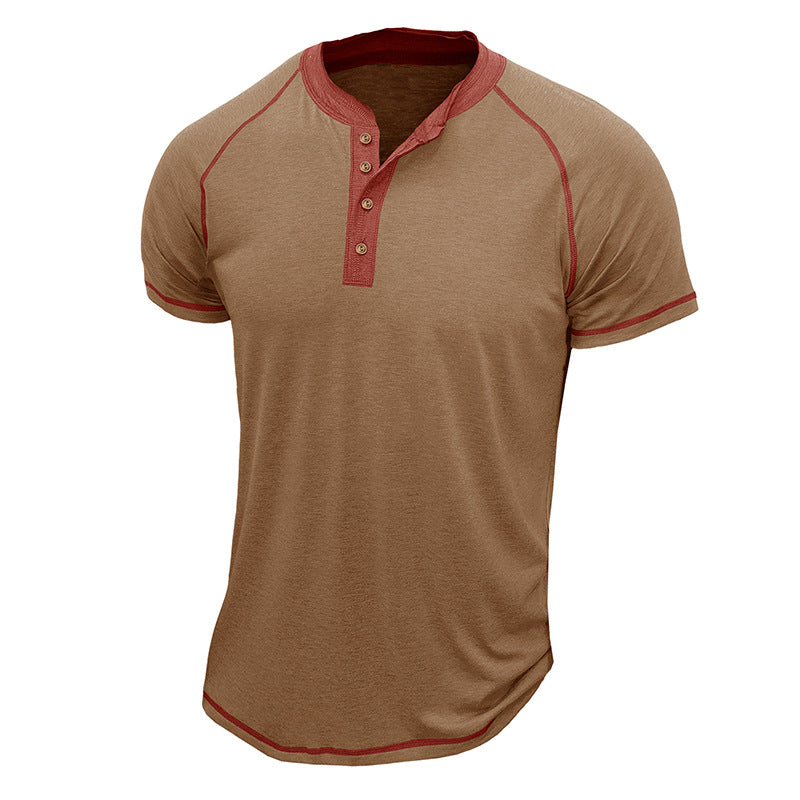 Chemise Henley homme – Coton mélangé – Coupe régulière – Manches courtes – Détails contrastés