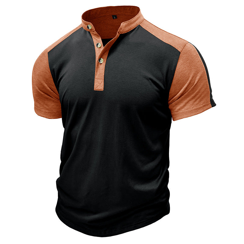 Chemise homme manches courtes – Slim fit – Coton – Design sans col moderne