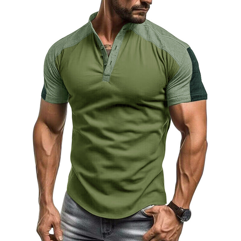 Chemise homme manches courtes – Slim fit – Coton – Design sans col moderne