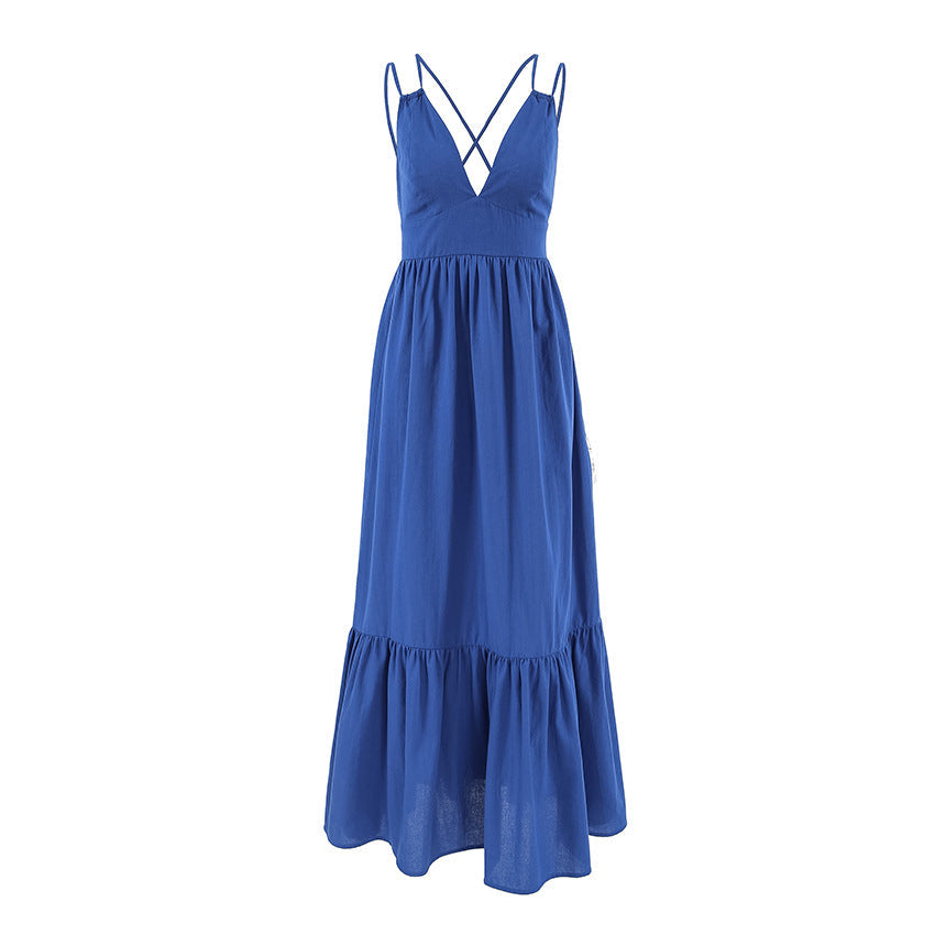 Robe longue femme – Coupe évasée fluide – Sans manches – Tissu respirant naturel
