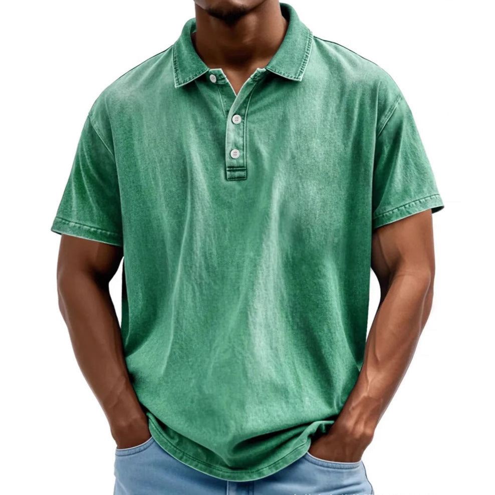 Polo homme – Coupe décontractée – Fibres naturelles – Effet délavé vintage