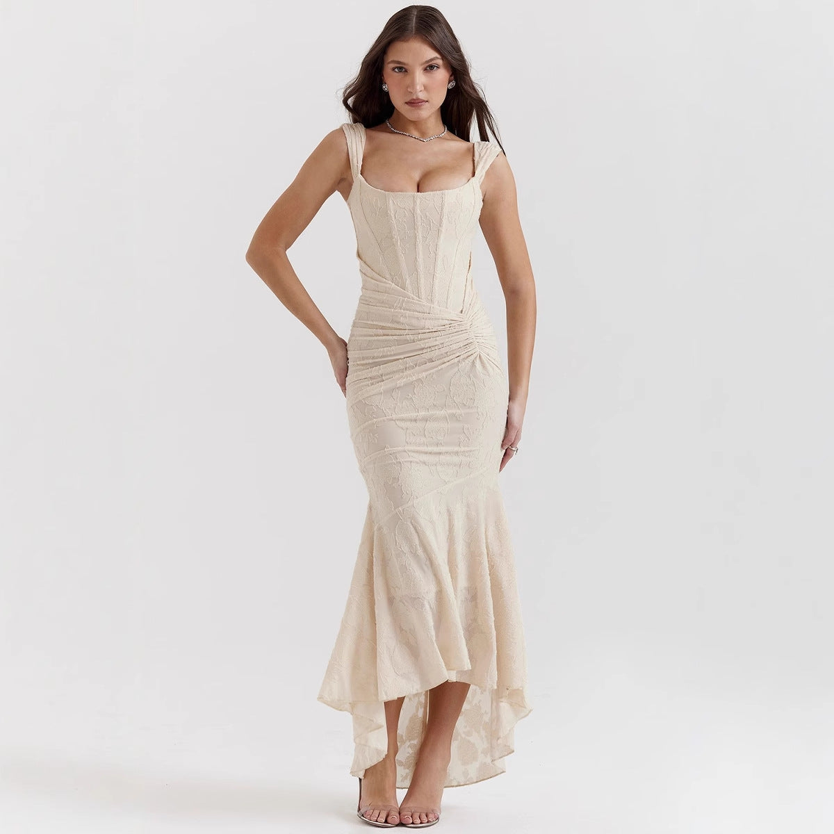 Robe de soirée femme – Coupe sirène ajustée – Épaule asymétrique – Satiné