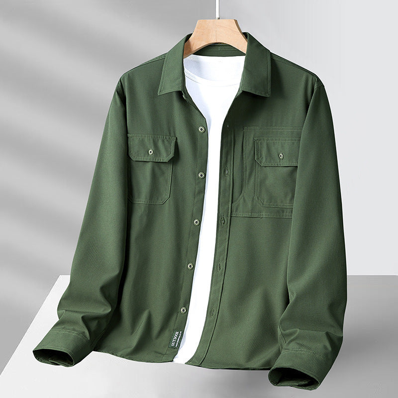 Chemise homme manches longues – Coupe décontractée – Tissu léger respirant – Style utilitaire multipoches
