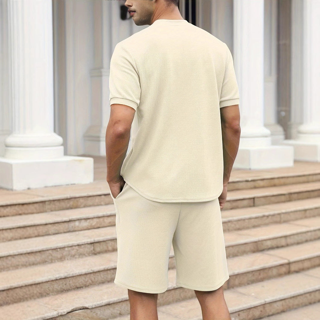 Ensemble Homme Veste Zippée et Short – Coupe Décontractée – Maille Texturée Respirante