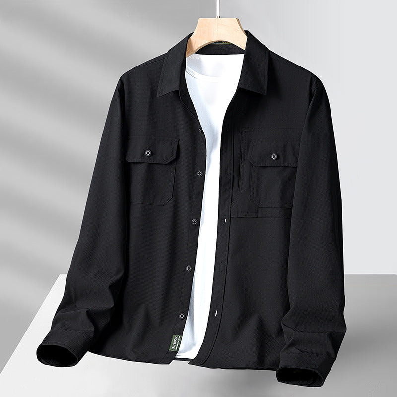 Chemise homme manches longues – Coupe décontractée – Tissu léger respirant – Style utilitaire multipoches