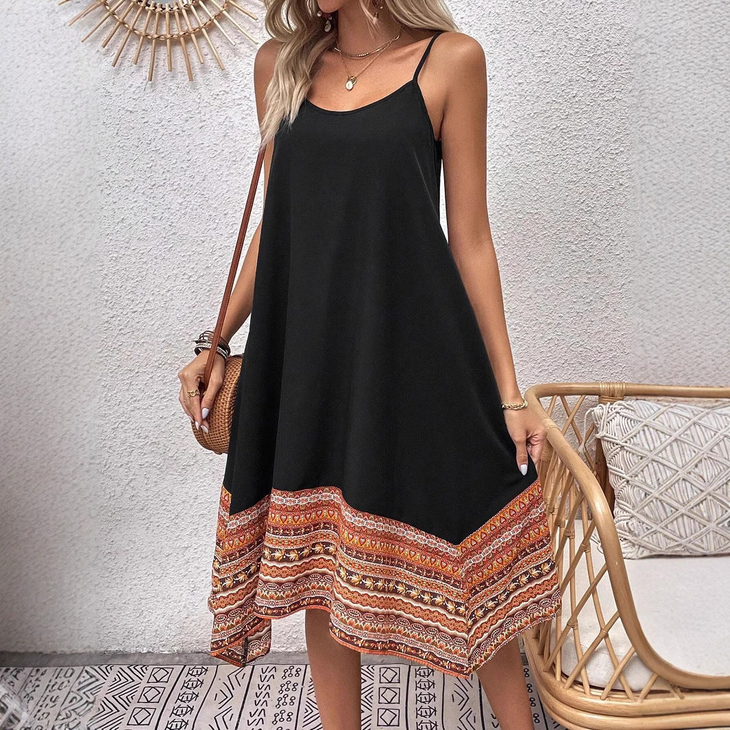 Robe femme – Coupe évasée fluide – coton léger – Bretelles fines – Ourlet bohème