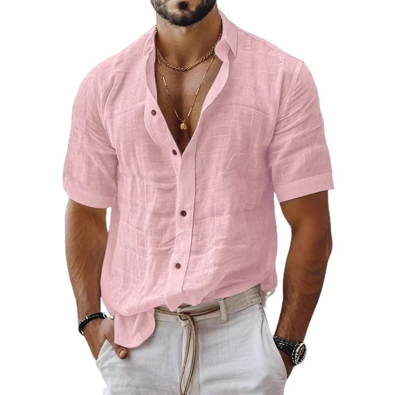 Chemise homme à manches courtes – Coupe décontractée – Tissu respirant – Col à revers