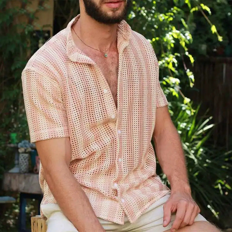 Chemise Homme en Maille – Coupe Décontractée – Manches Courtes – Boutonnée – Aérée