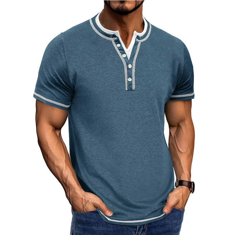 Chemise Henley Homme – Coton – Patte de Boutonnage – Manches Courtes
