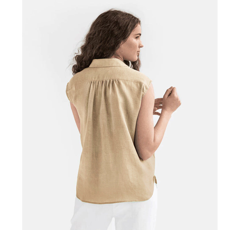 Blouse Femme Sans Manches – Coupe Ample – Tissu Respirant – Col Classique Boutonné