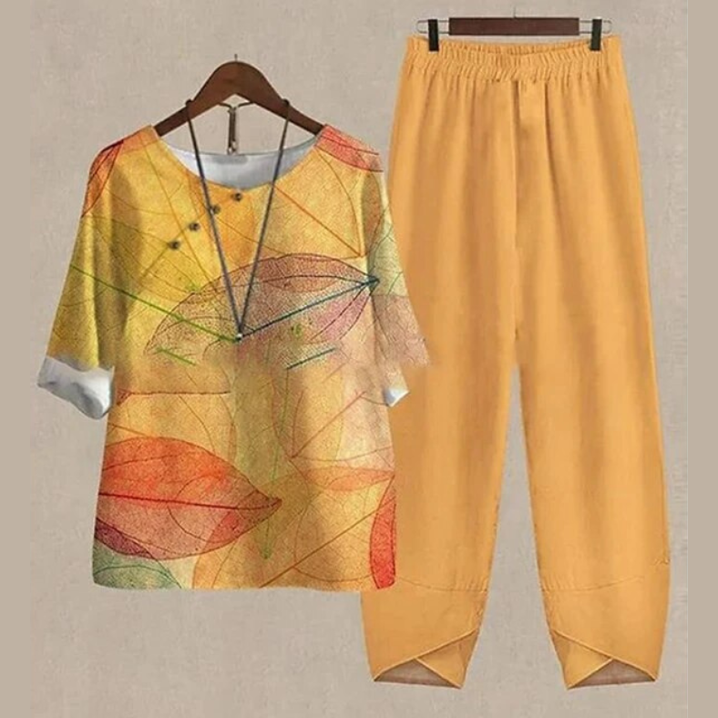 Ensemble Femme – Haut Manches Courtes Imprimé Papillons – Pantalon Large Taille Élastique – Coupe Décontractée – Tissu Respirant
