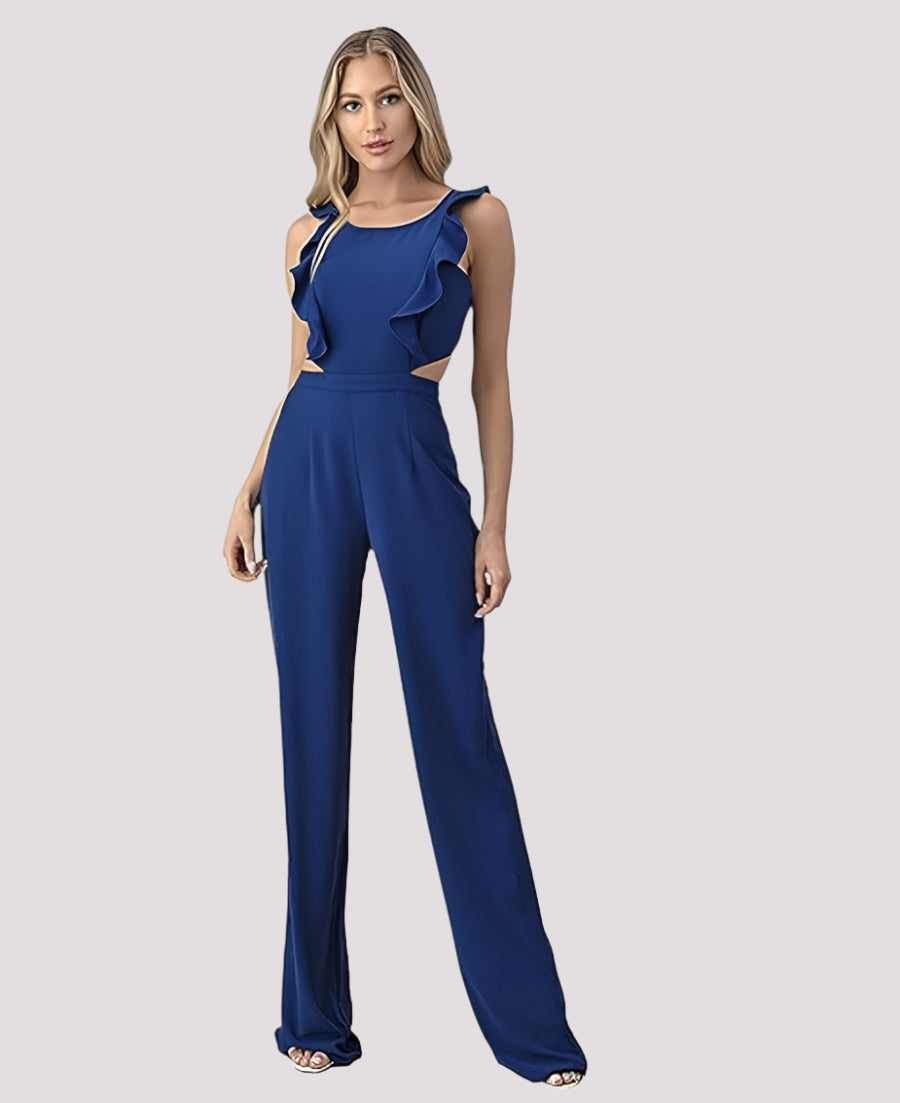 Combinaison Femme – Taille Haute – Sans Manches – Large Jambe – Volants – Découpe Taille