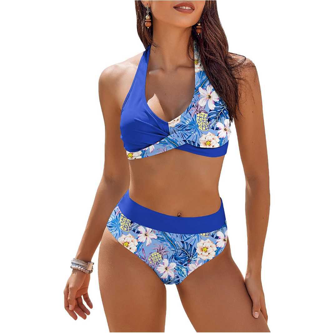 Bikini femme – Haut push-up noué nuque – Taille haute – Coupe moulante respirante