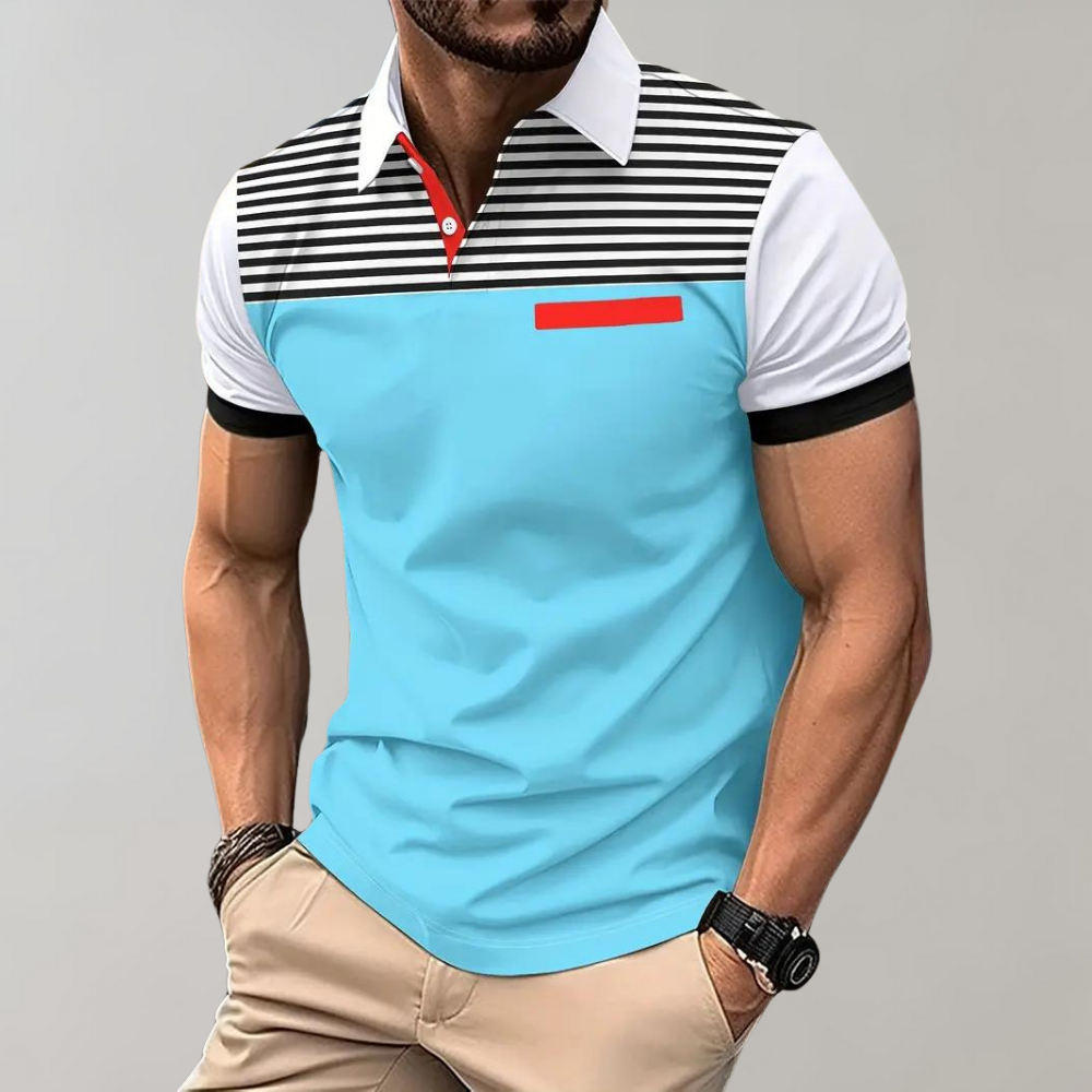 Polo homme – Coupe slim – Rayures poitrine – Poignets contrastés