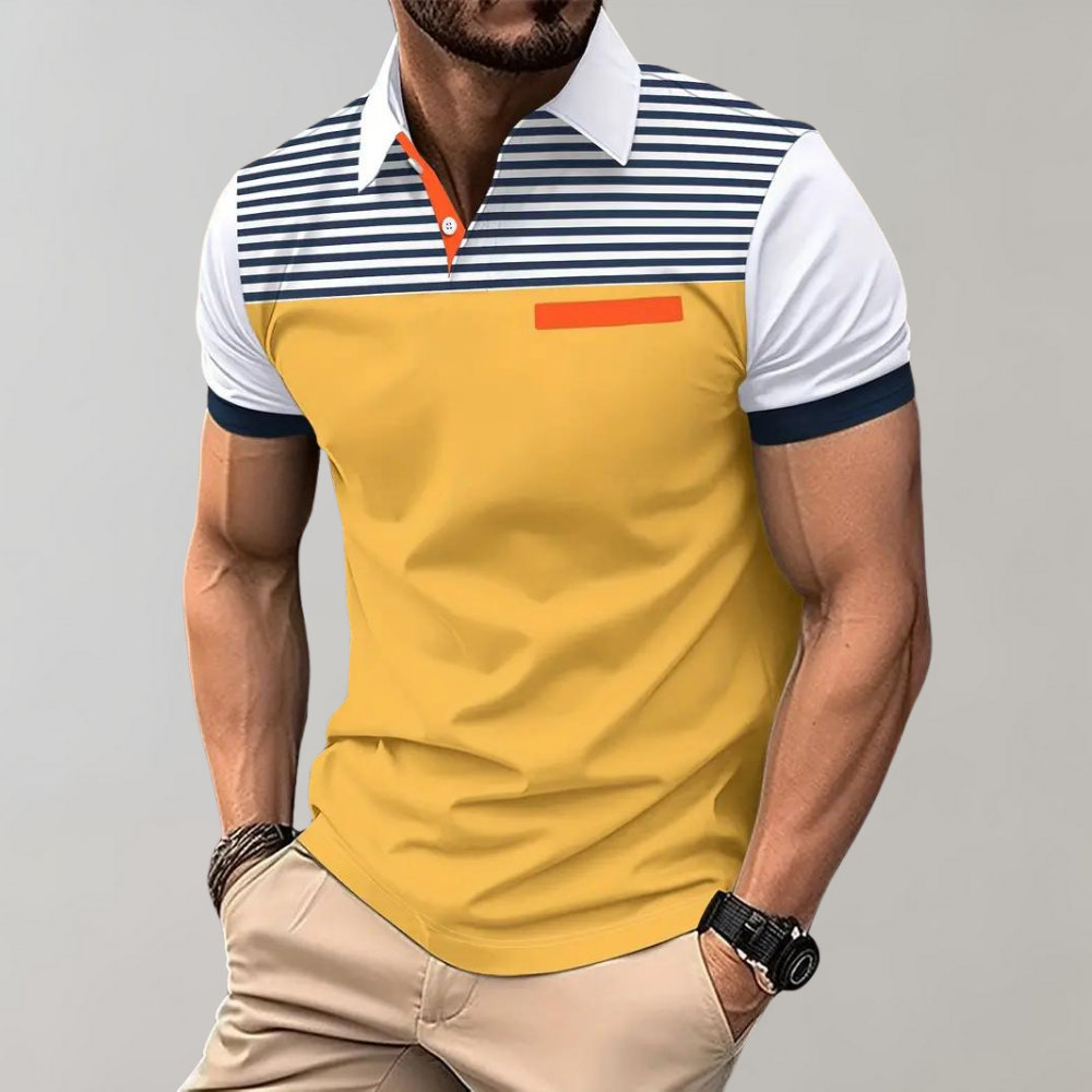 Polo homme – Coupe slim – Rayures poitrine – Poignets contrastés