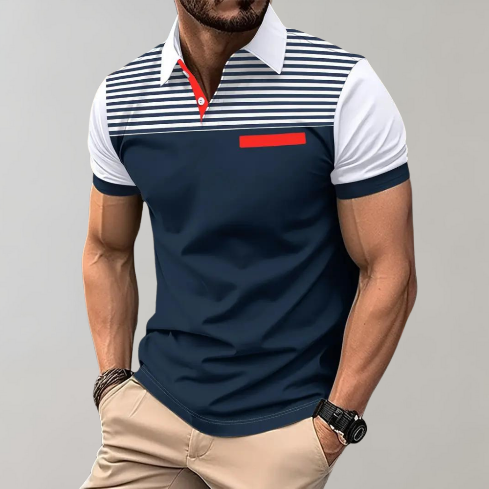 Polo homme – Coupe slim – Rayures poitrine – Poignets contrastés