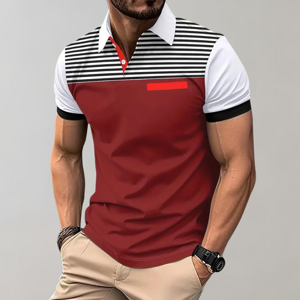 Polo homme – Coupe slim – Rayures poitrine – Poignets contrastés