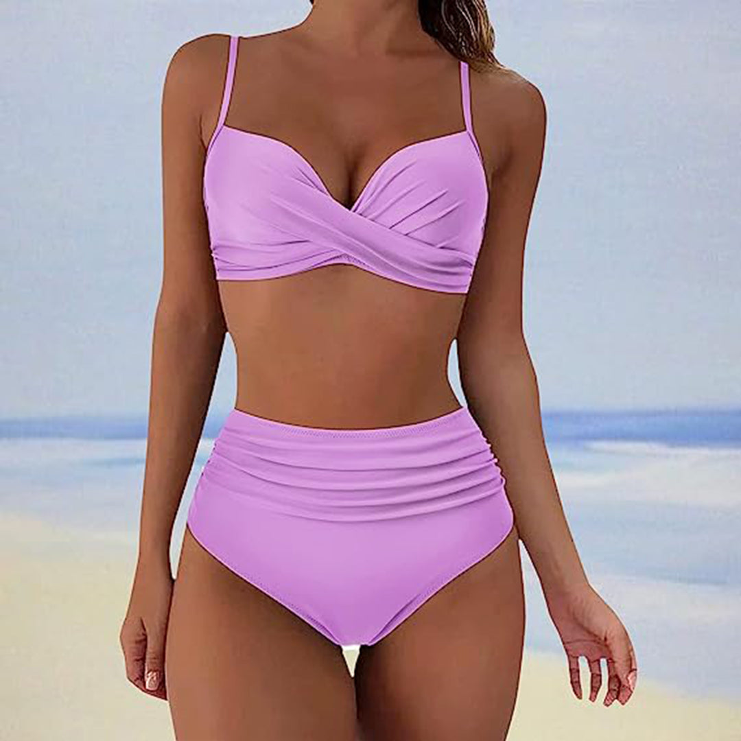 Bikini femme – Taille haute – Bonnets rembourrés – Devant croisé – Tissu respirant
