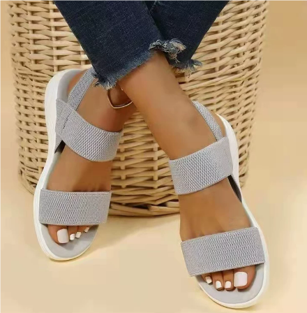 Sandales femme – Bout ouvert – Semelle confort – Brides élastiques – Style décontracté