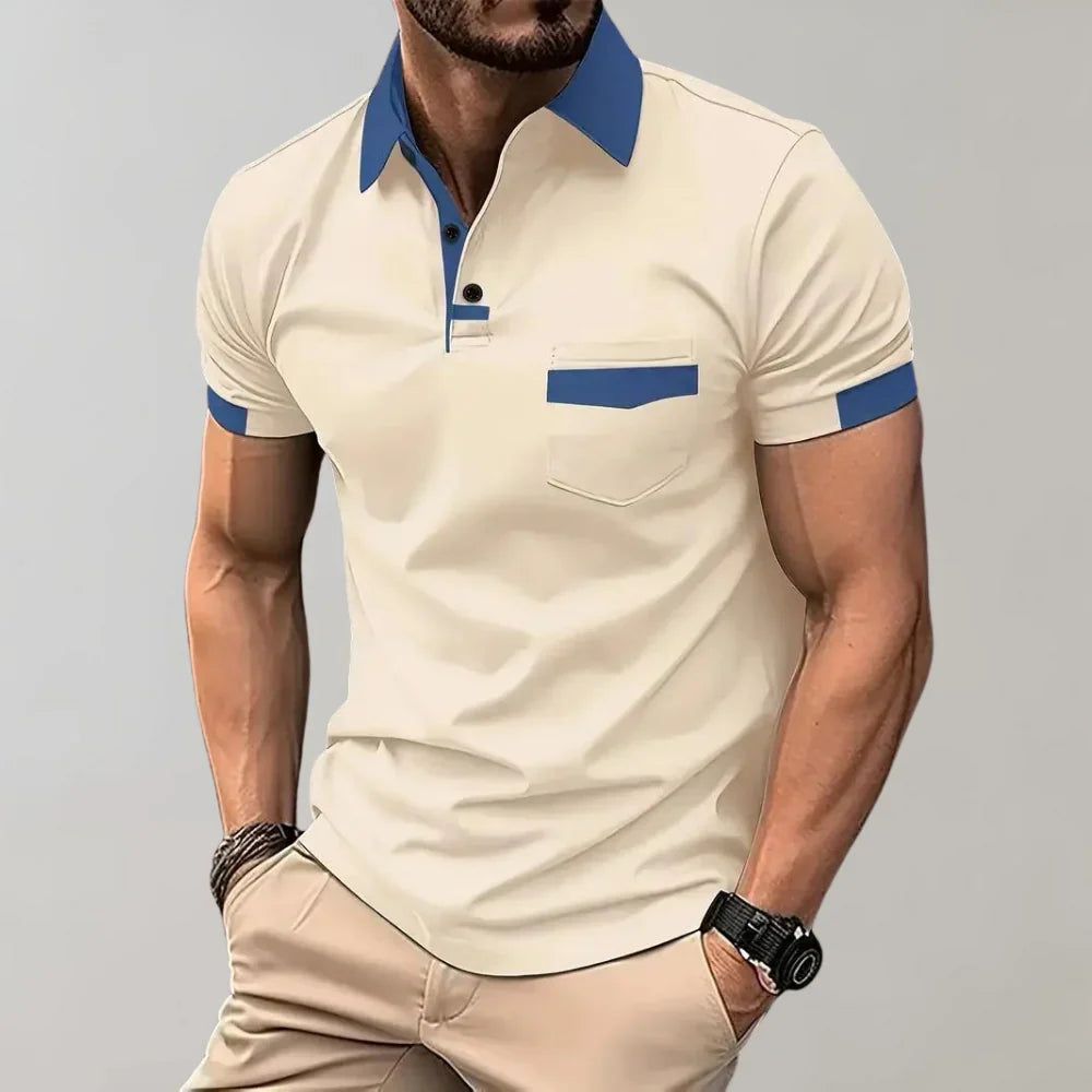 Polo homme – Coupe slim – Maille respirante – Col boutonné – Poche poitrine