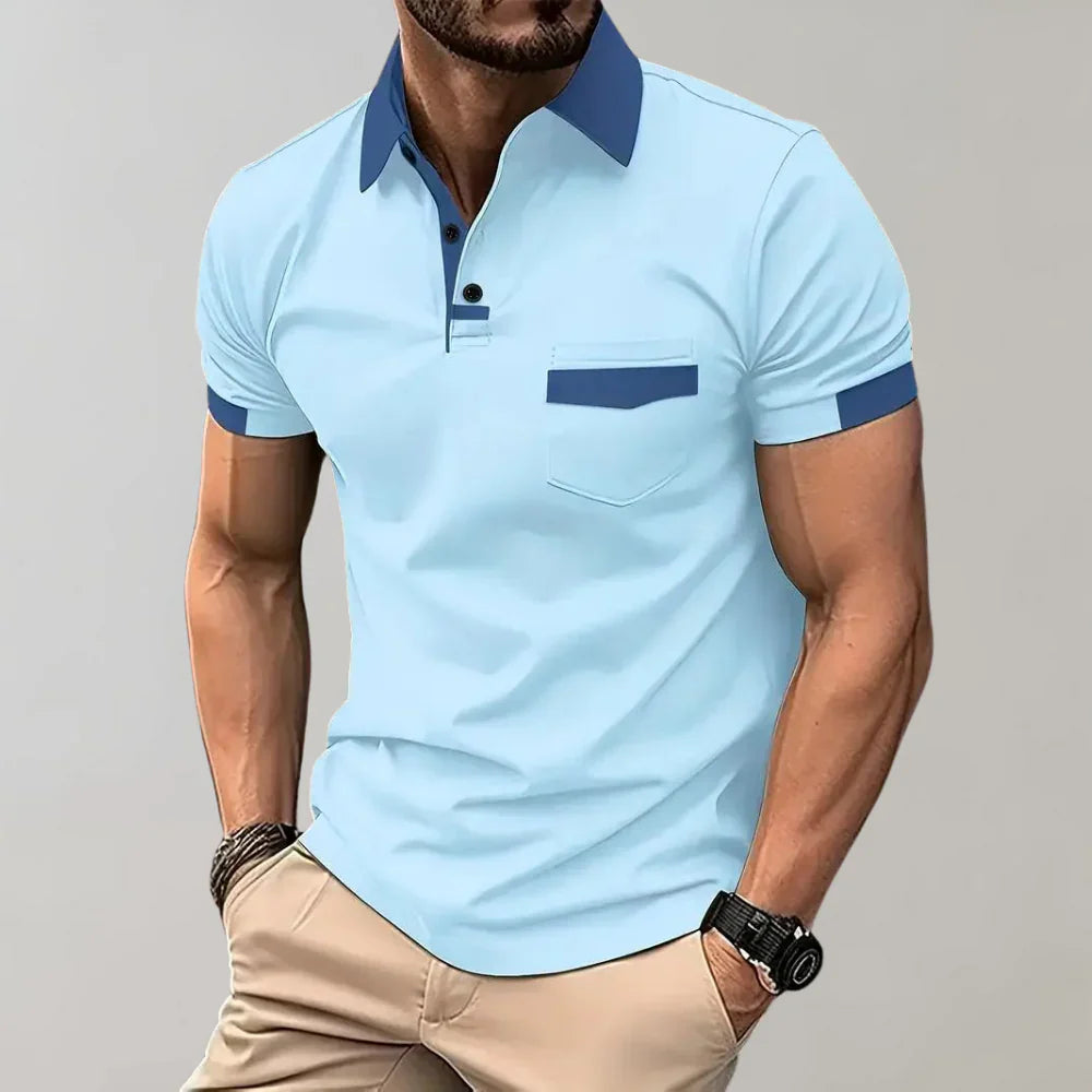 Polo homme – Coupe slim – Maille respirante – Col boutonné – Poche poitrine